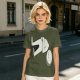 Olive T-Shirt With Surprised Cartoon Figure And Separate Face Print