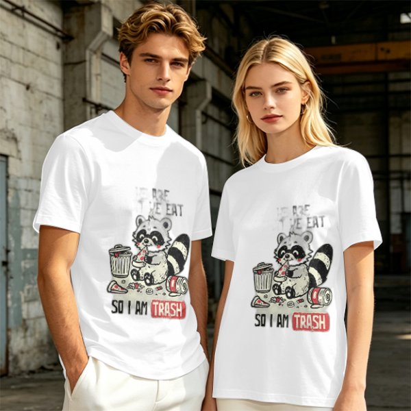 Olive T-Shirt With Raccoon Eating Pizza Trash Print Design