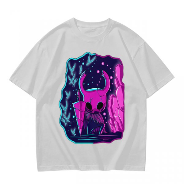 Olive Green T-Shirt With Neon Hollow Knight Character Art