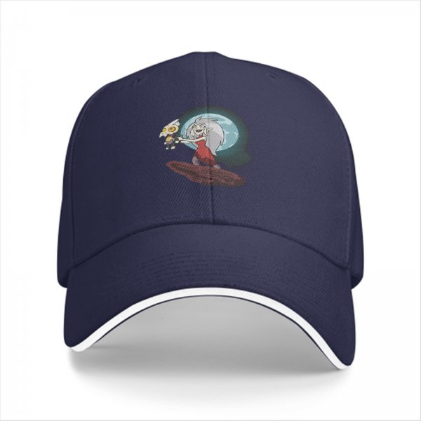 Black baseball cap with The Owl House Eda and King graphic print