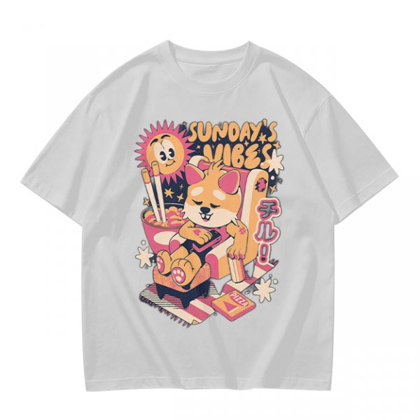 Olive t-shirt with Sunday's Vibes Shiba Inu relaxing graphic