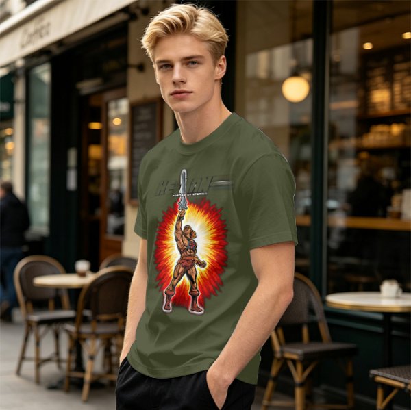 He-Man Sword Raised Graphic Olive Green T-Shirt