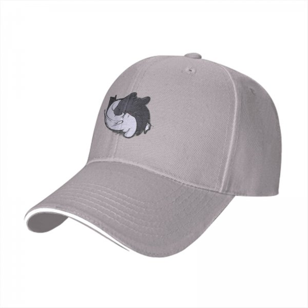 Black Baseball Cap With Sleeping Cat Graphic Print