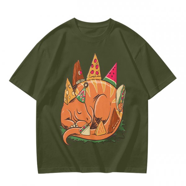 Sleeping Dinosaur Surrounded by Food Slices Graphic T-Shirt