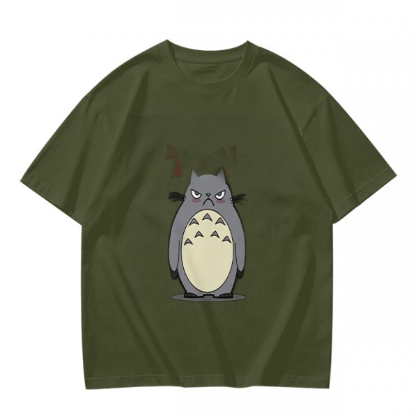 Olive T-shirt with Angry Totoro Graphic Print