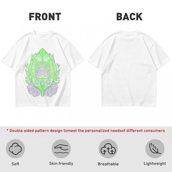 Olive Green T-Shirt With Leaf Shaped Tamagotchi Totoro Print