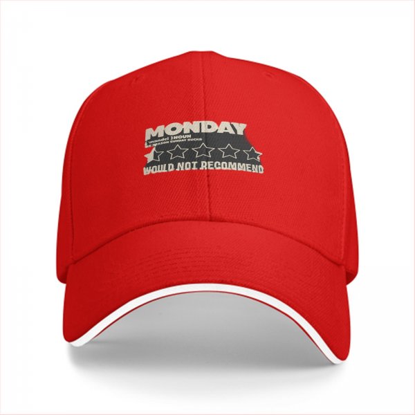 Black baseball cap with 'Monday Would Not Recommend' print