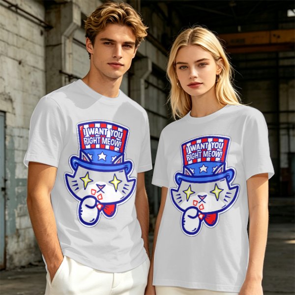 Olive T-Shirt With Patriotic Cat 'I Want You Right Meow' Print