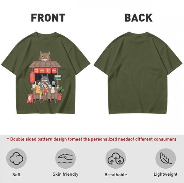 Studio Ghibli inspired coffee stand t-shirt with Totoro and friends