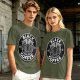 Olive green t-shirt with black goat head and Black Coffee graphic