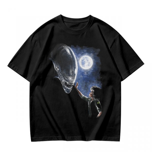 Olive Green Alien Moon Reaching Graphic T-Shirt