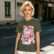 Olive T-Shirt with Strawberry Milk Carton Cat Shop Graphic