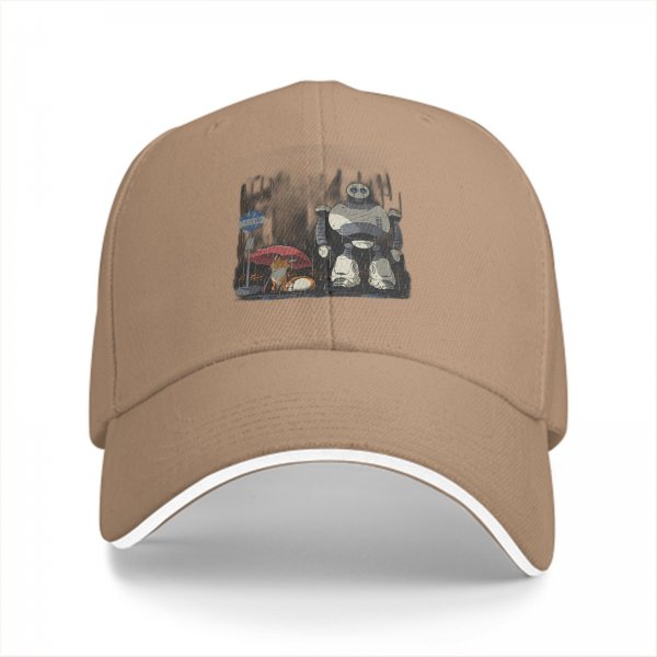 Black Baseball Cap With Robot And Mushroom Graphic Print