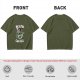 Oversized Army Green T-Shirt With 'Death By Coffee' Skeleton Print