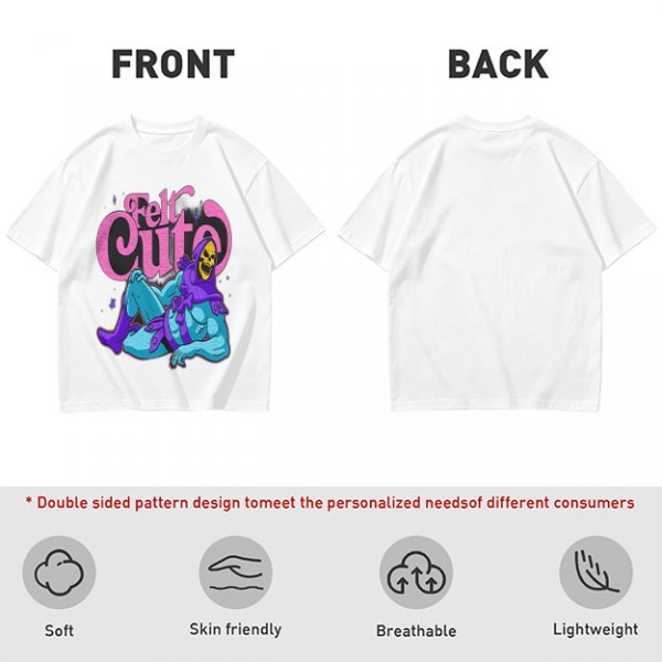 Olive t-shirt with 'Felt Cute' Skeletor graphic print