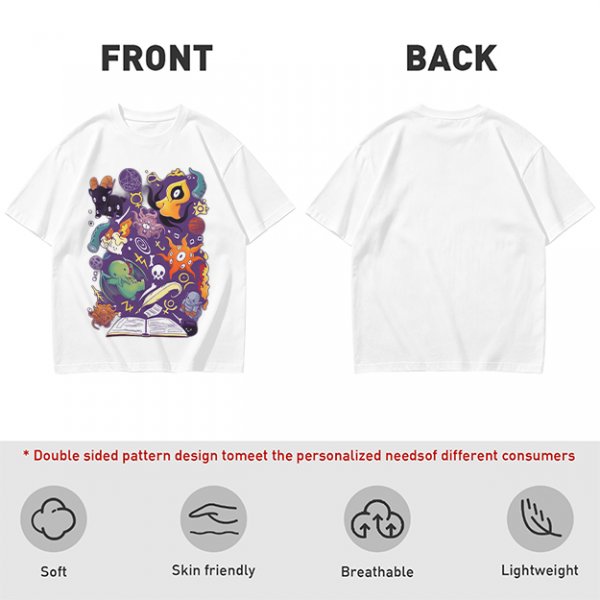 Olive T-Shirt With Cute Occult Monster And Spell Book Print