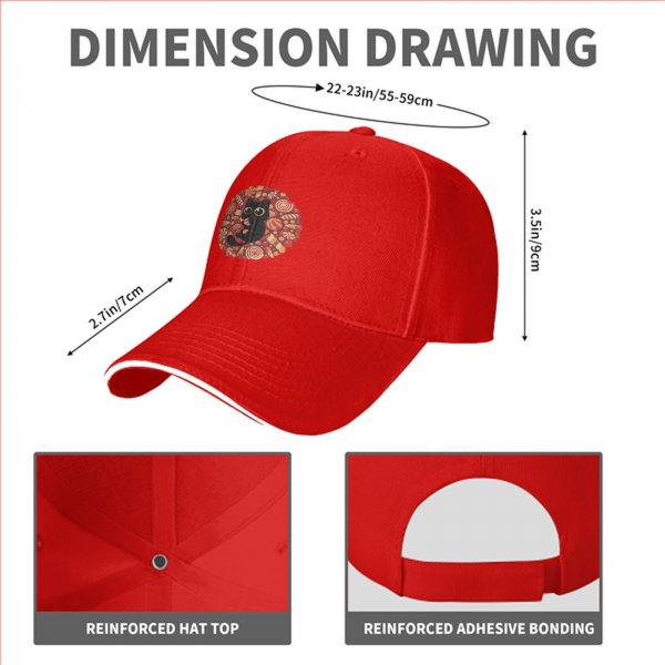 Black Baseball Cap with Cute Black Cat and Candy Print