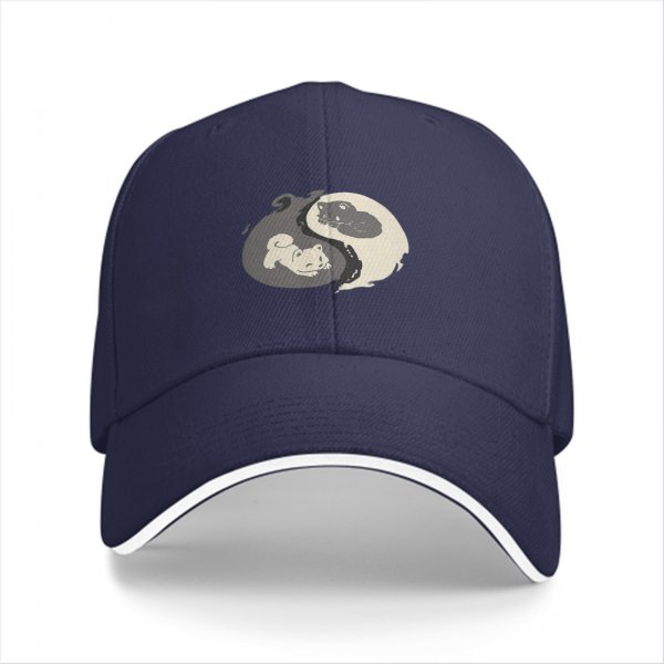 Black baseball cap with yin yang cat graphic design