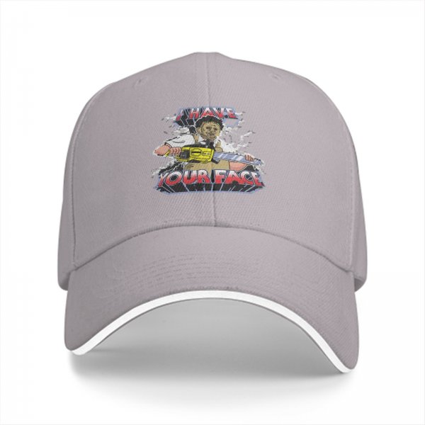 Black baseball cap with horror chainsaw graphic 'I HAVE YOUR FACE'