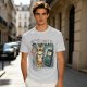 Olive T-Shirt With Grumpy Tabby Cat And Retro Cell Phone Print