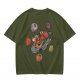 Olive green t-shirt with ramen planet space graphic print