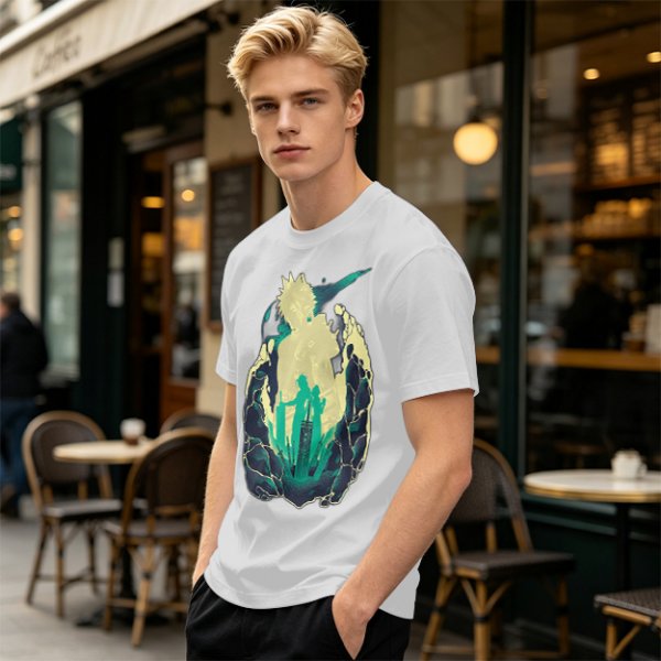 Anime Silhouette Graphic Olive Green Short Sleeve T-Shirt