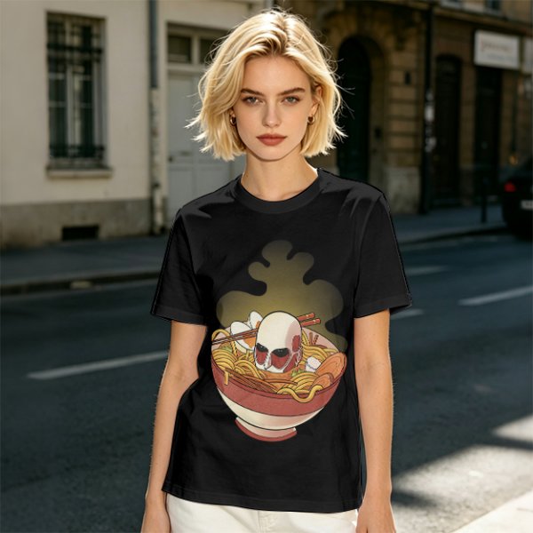 Olive T-Shirt With Skull Ramen Bowl Graphic