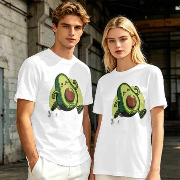 Olive Green T-Shirt with Cute Running Avocado Graphic