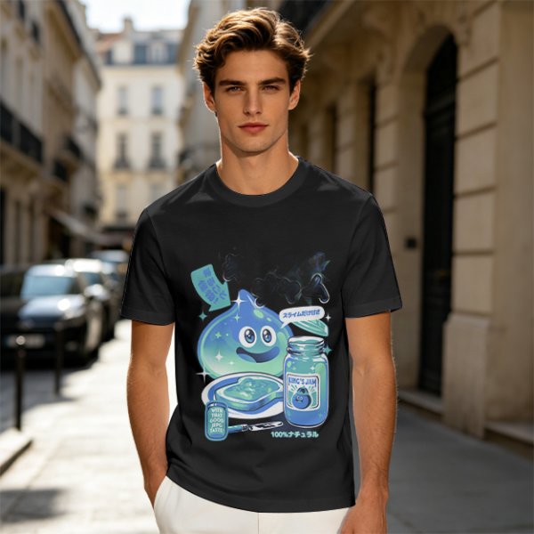 Olive green t-shirt with a slime jam graphic design