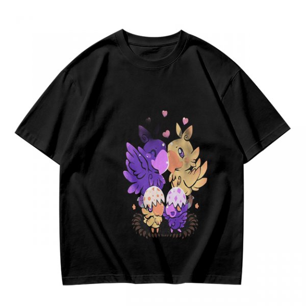 Olive T-Shirt With Cute Fantasy Bird Family Print