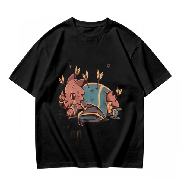 Olive T-shirt with Chibi Wounded Fantasy Creature Graphic