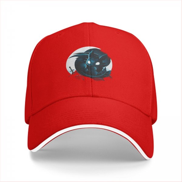 Black Baseball Cap With Glowing Blue Dragon And Sword Print