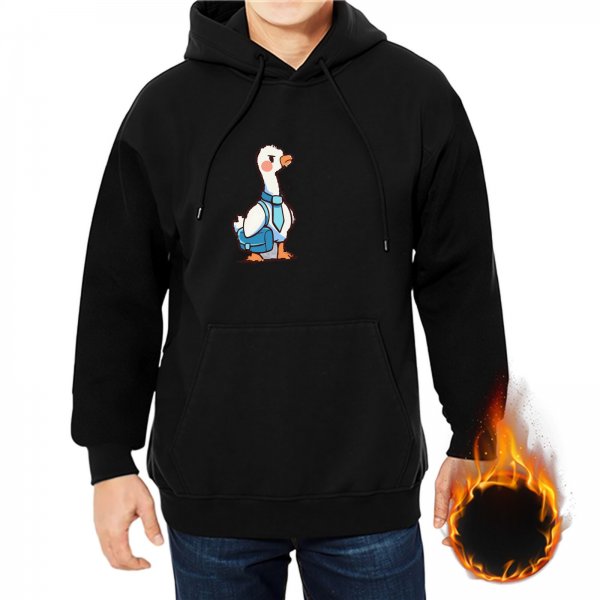 Black Hoodie With Cute Cartoon Goose Wearing Tie And Backpack