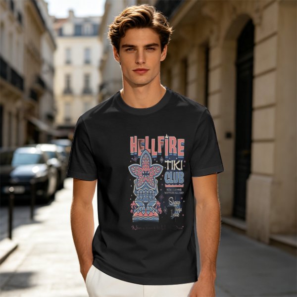 Olive T-Shirt with Hellfire Tiki Club Tiki Totem Graphic Print
