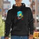 Black hoodie with vibrant anime-style nature scene graphic print