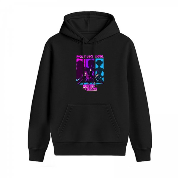 Black hoodie with neon cyberpunk girl squad graphic print