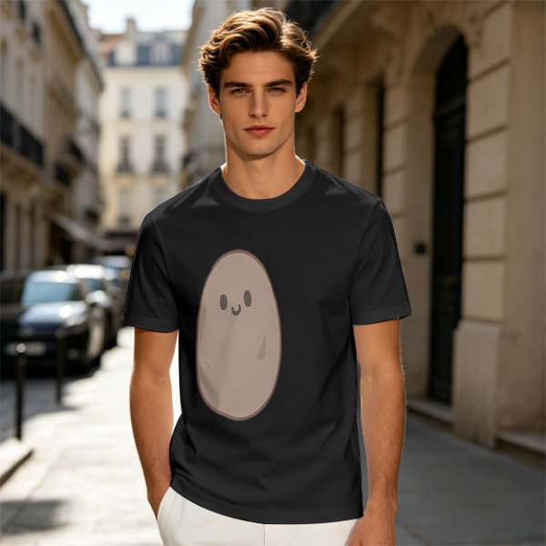Olive Green T-Shirt With Cute Smiling Potato Graphic