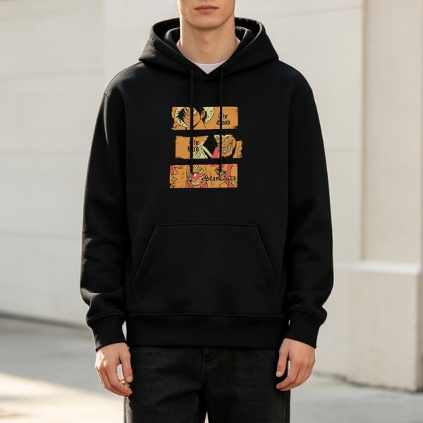 Black hoodie with One Piece themed graphic print