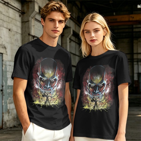 Olive T-shirt with Attack on Titan Colossal Titan Graphic Print