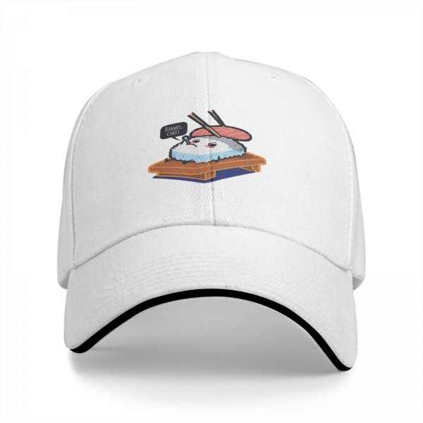 Black Baseball Cap With Cute Sushi 'Thanks Chef' Graphic Print