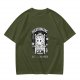 Oversized Army Green T-Shirt with Overthinking World Champion Brain Graphic