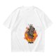 Olive T-Shirt With Cartoon Goat On Flames And Skulls Print