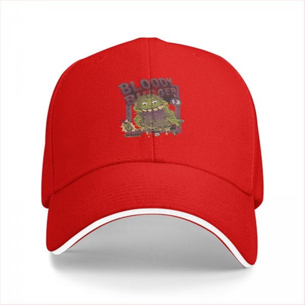 Black baseball cap with Bloody Burger monster graphic print