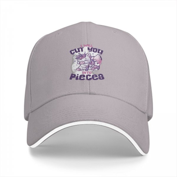 Black baseball cap with funny unicorn cut you into pieces graphic