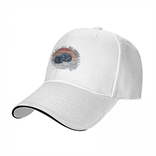 Black baseball cap with retro sunset and dice graphic