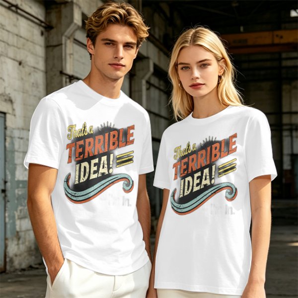 Olive T-Shirt With That's a Terrible Idea! Retro Graphic Print