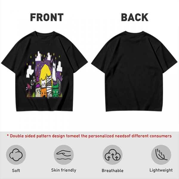 Olive T-Shirt With Halloween Themed Cute Cat Characters Print