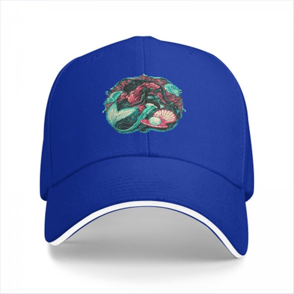 Black Baseball Cap With Mermaid And Pearl Shell Graphic