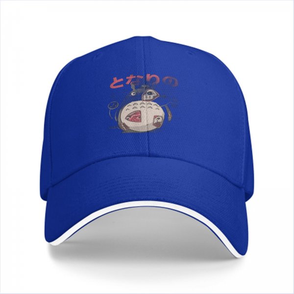 Black baseball cap with stylized Totoro graphic and Japanese text