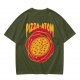 Olive green graphic t-shirt with pizza atom design